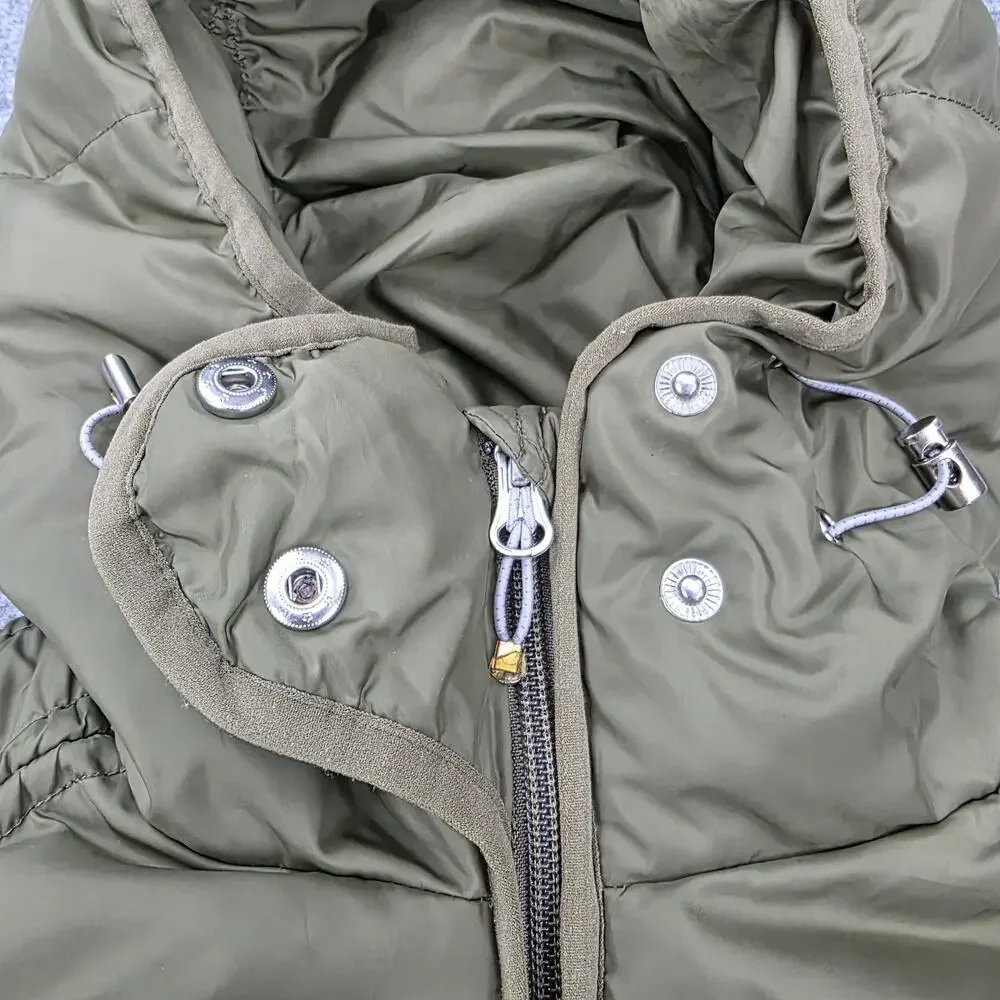Eddie Bauer Vest Womens XS Green Hooded Goose Down 650 Fill Power Sherpa Lined